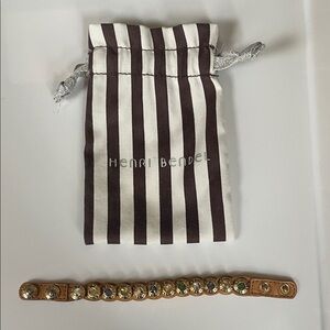 Henri Bendel Tan Leather Bracelet with Colorful Gems